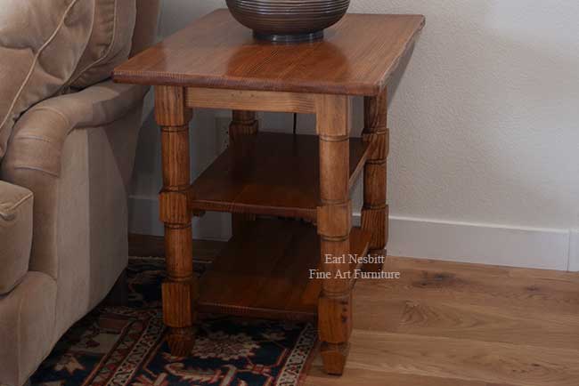 rustic end table with turned legs